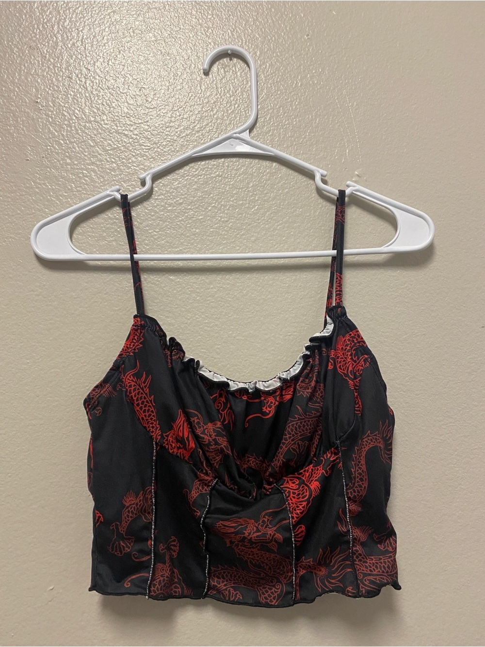 SHEIN Black Crop Top with Red Dragon Print